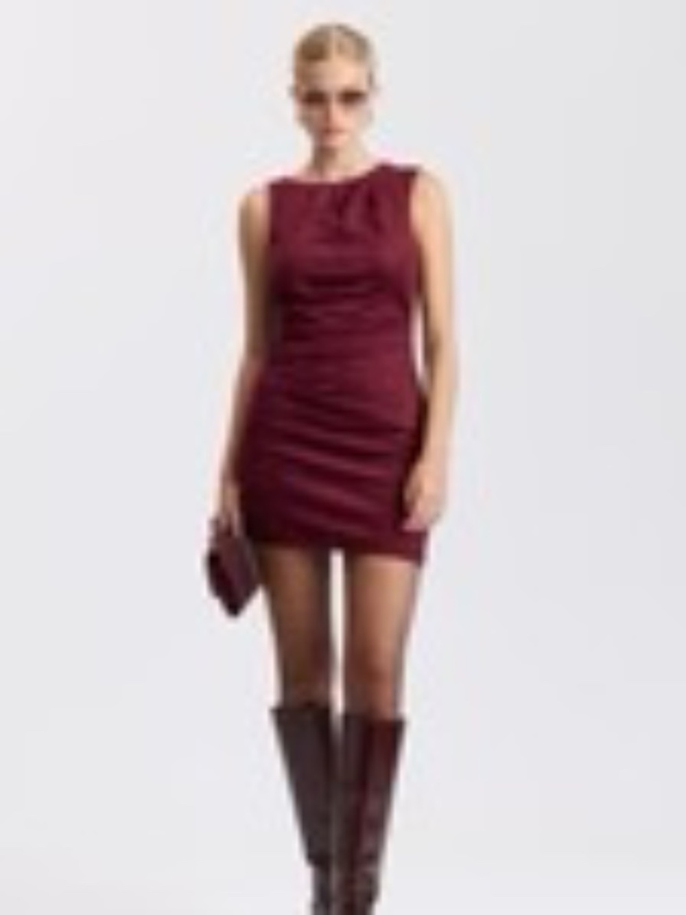 AVEC LES FILES. FAUX SUEDE RUCHED MINI DRESS. Burgundy